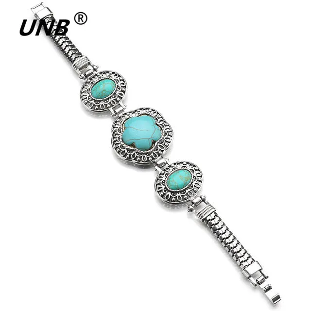 Bohemian Green Stone Charm Bracelets & Bangles for Women Men Jewelry Lovely Vintage Silver Pendant friendship pulseras bracelet