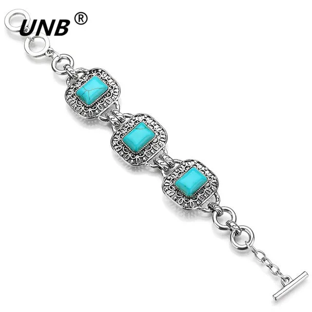 Bohemian Green Stone Charm Bracelets & Bangles for Women Men Jewelry Lovely Vintage Silver Pendant friendship pulseras bracelet