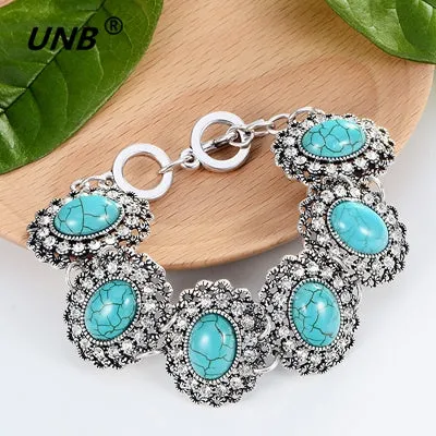 Bohemian Green Stone Charm Bracelets & Bangles for Women Men Jewelry Lovely Vintage Silver Pendant friendship pulseras bracelet