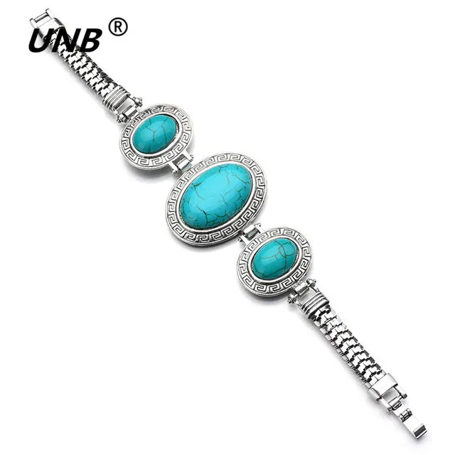 Bohemian Green Stone Charm Bracelets & Bangles for Women Men Jewelry Lovely Vintage Silver Pendant friendship pulseras bracelet