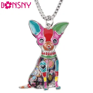 Bonsny Maxi Statement Metal Alloy Chihuahuas Dog Choker Necklace Chain Collar Pendant Fashion New Enamel Jewelry For Women