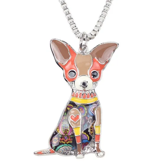 Bonsny Maxi Statement Metal Alloy Chihuahuas Dog Choker Necklace Chain Collar Pendant Fashion New Enamel Jewelry For Women