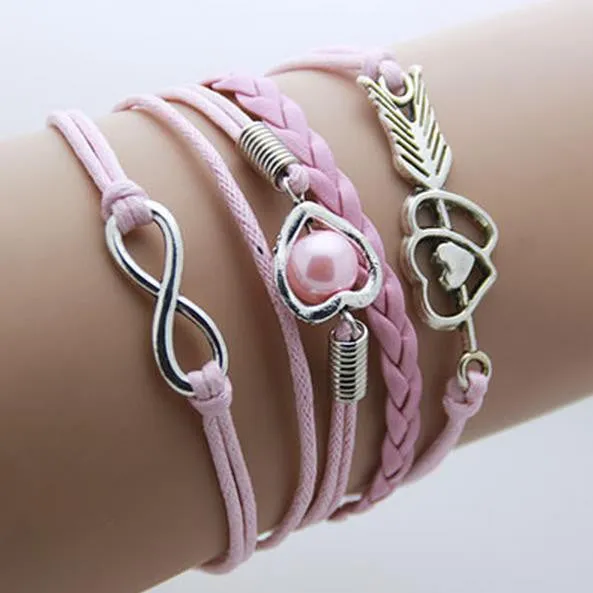 Bracelet Men Anchor leather Infinity bracelets for women Wings Owl Bohemian Jewelry wrap snaps bracelet