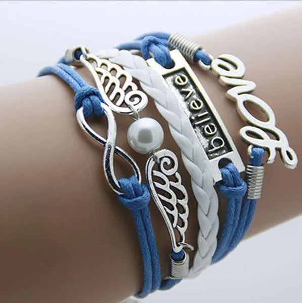 Bracelet Men Anchor leather Infinity bracelets for women Wings Owl Bohemian Jewelry wrap snaps bracelet