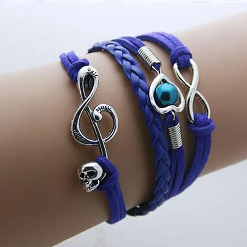 Bracelet Men Anchor leather Infinity bracelets for women Wings Owl Bohemian Jewelry wrap snaps bracelet