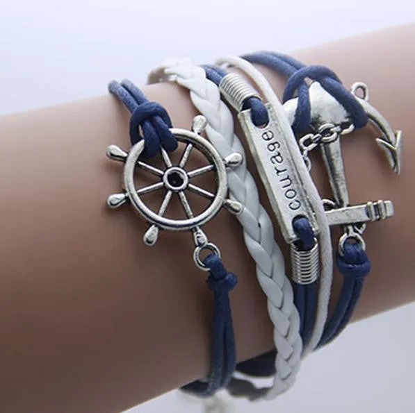 Bracelet Men Anchor leather Infinity bracelets for women Wings Owl Bohemian Jewelry wrap snaps bracelet