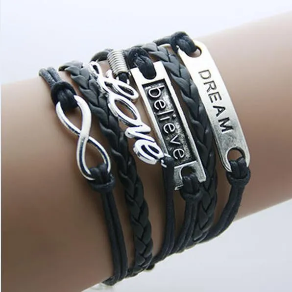 Bracelet Men Anchor leather Infinity bracelets for women Wings Owl Bohemian Jewelry wrap snaps bracelet