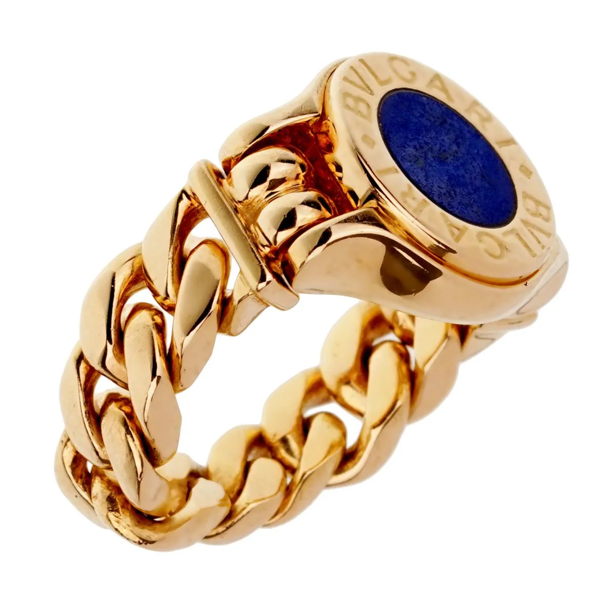 Bvlgari Bvlgari Lapis Chain Link Yellow Gold Ring Size 5