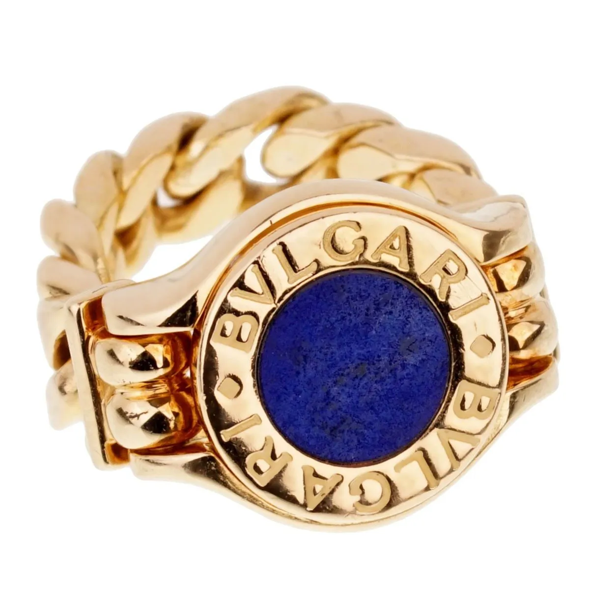 Bvlgari Bvlgari Lapis Chain Link Yellow Gold Ring Size 5