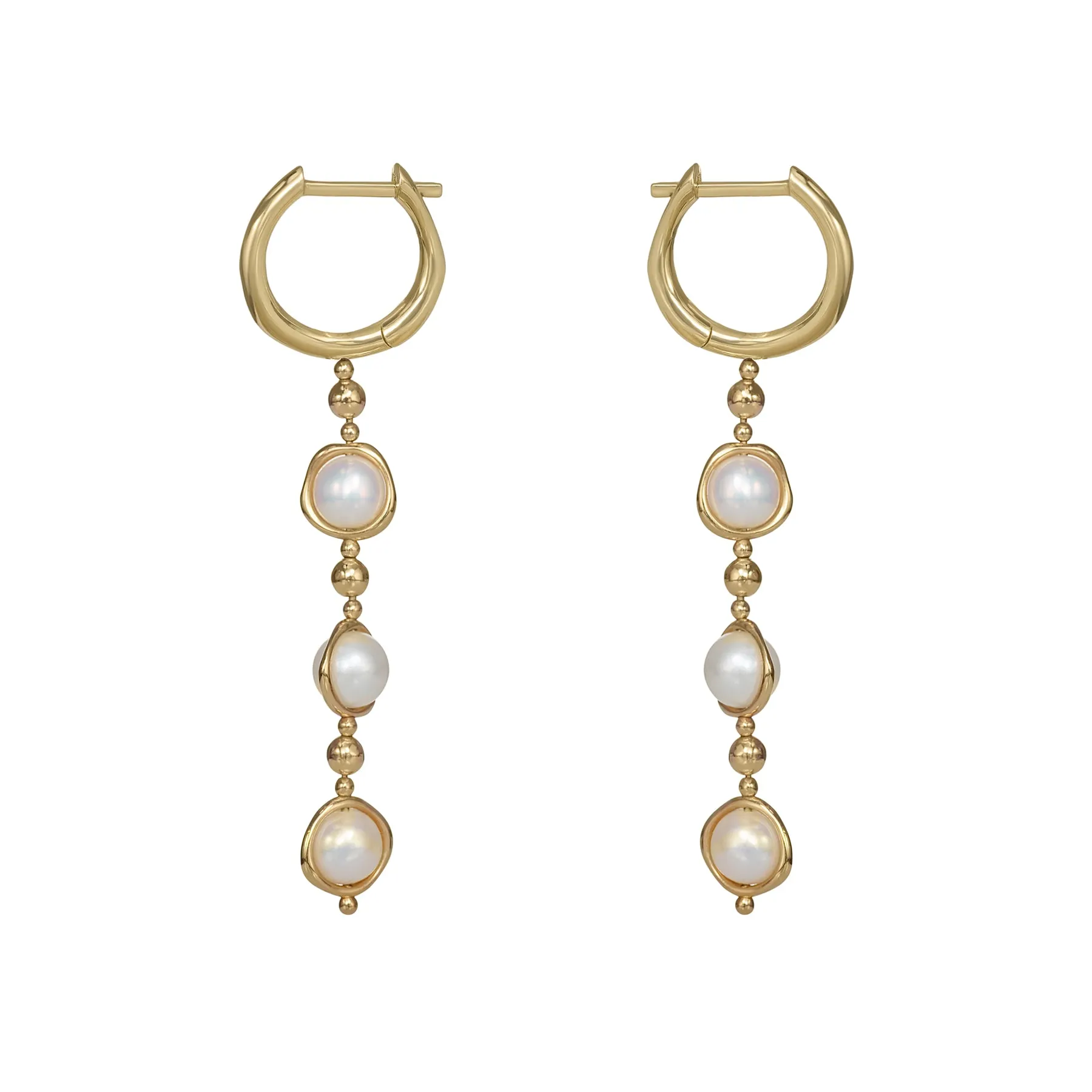 Celestial Pearl & Gold Bead Drop Earrings