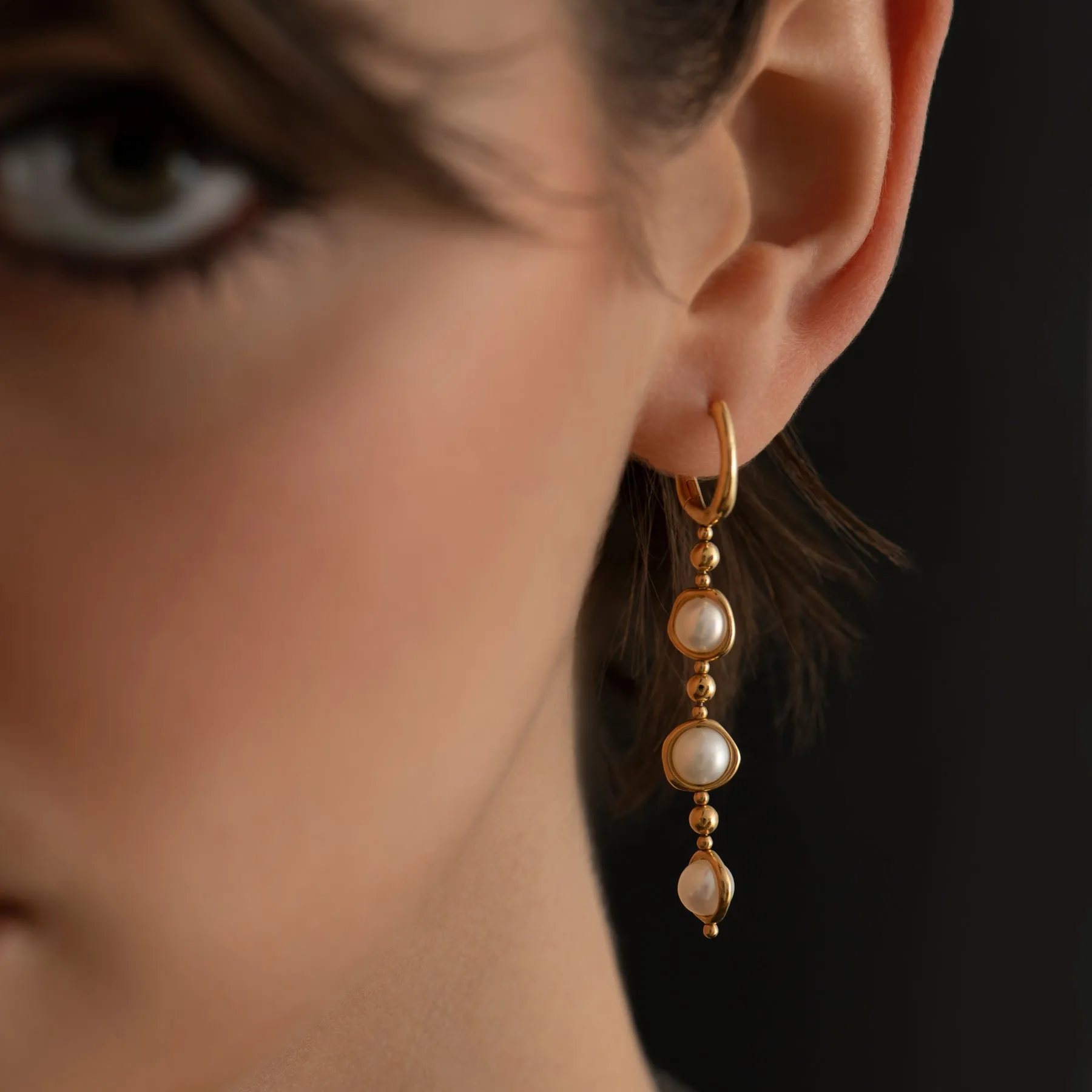 Celestial Pearl & Gold Bead Drop Earrings