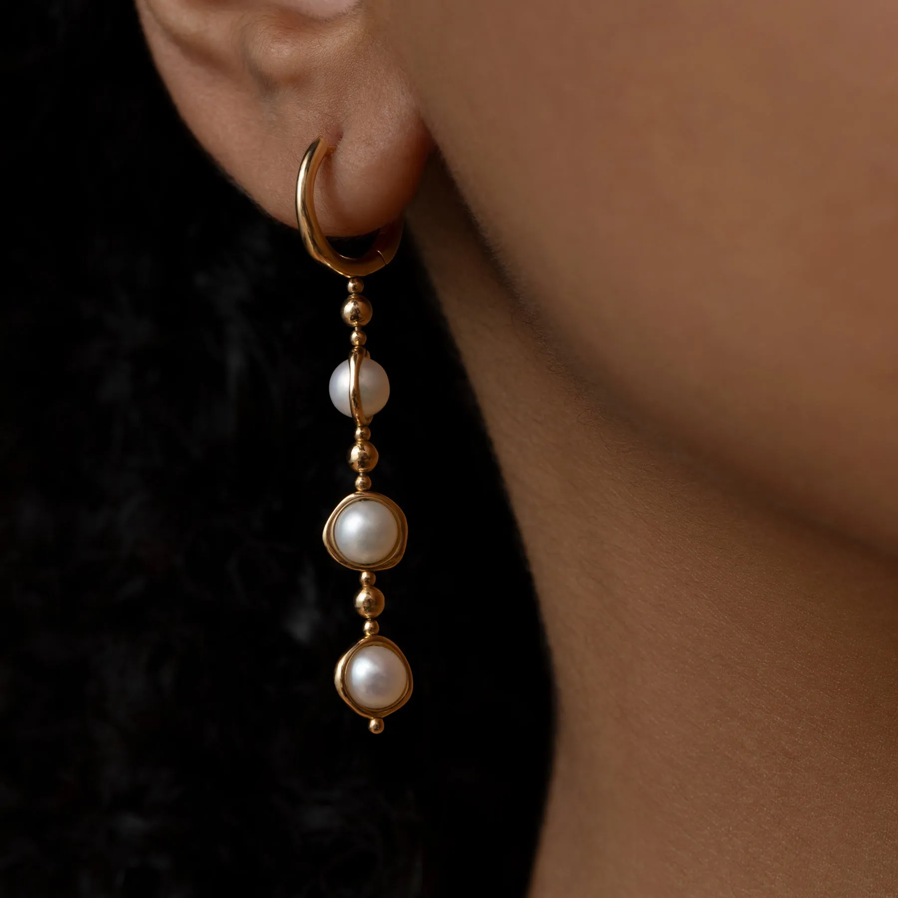 Celestial Pearl & Gold Bead Drop Earrings