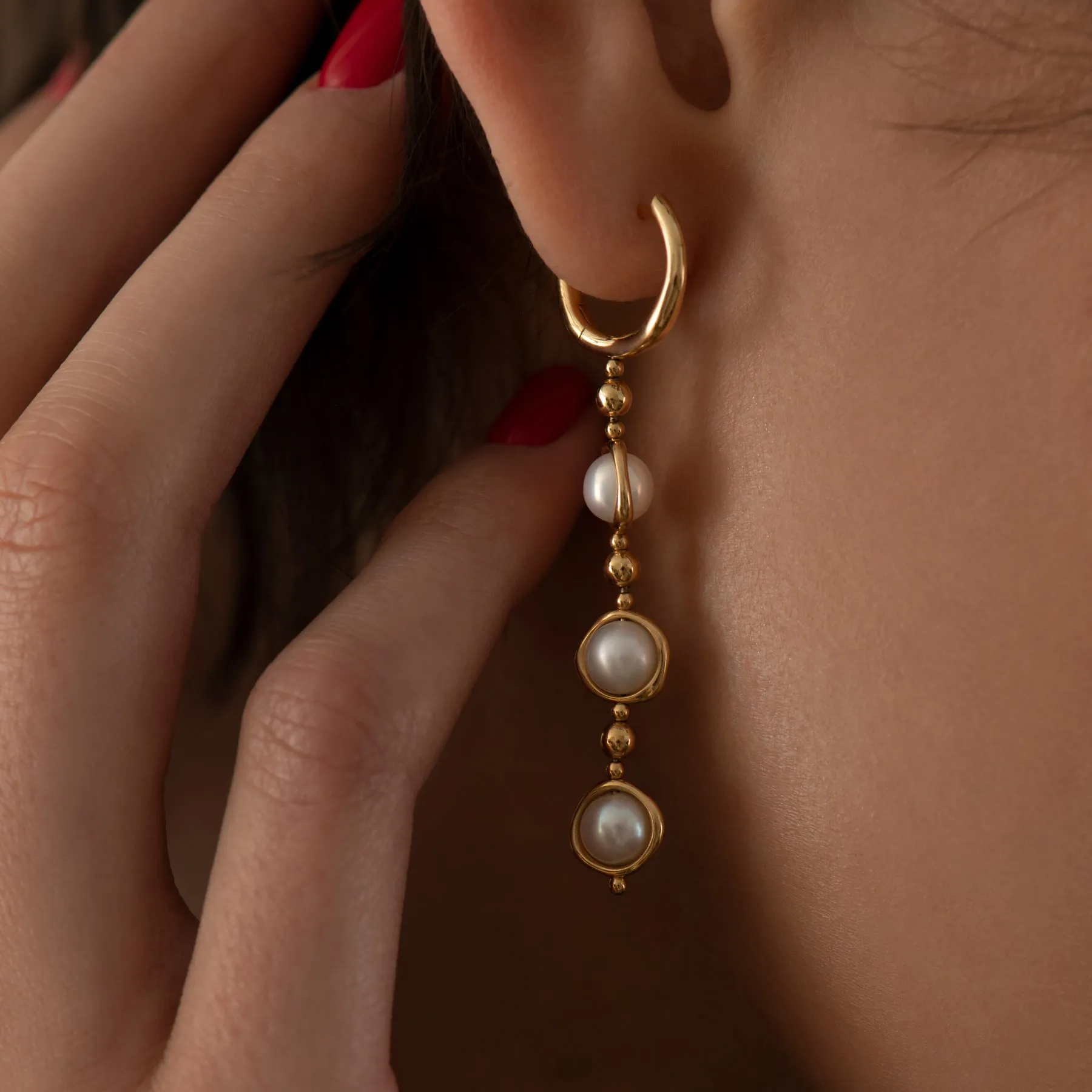 Celestial Pearl & Gold Bead Drop Earrings