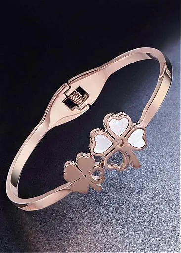 Cheap Double Four Leaf Clovers with Chromatic Conchs Titanium Steel Bangle