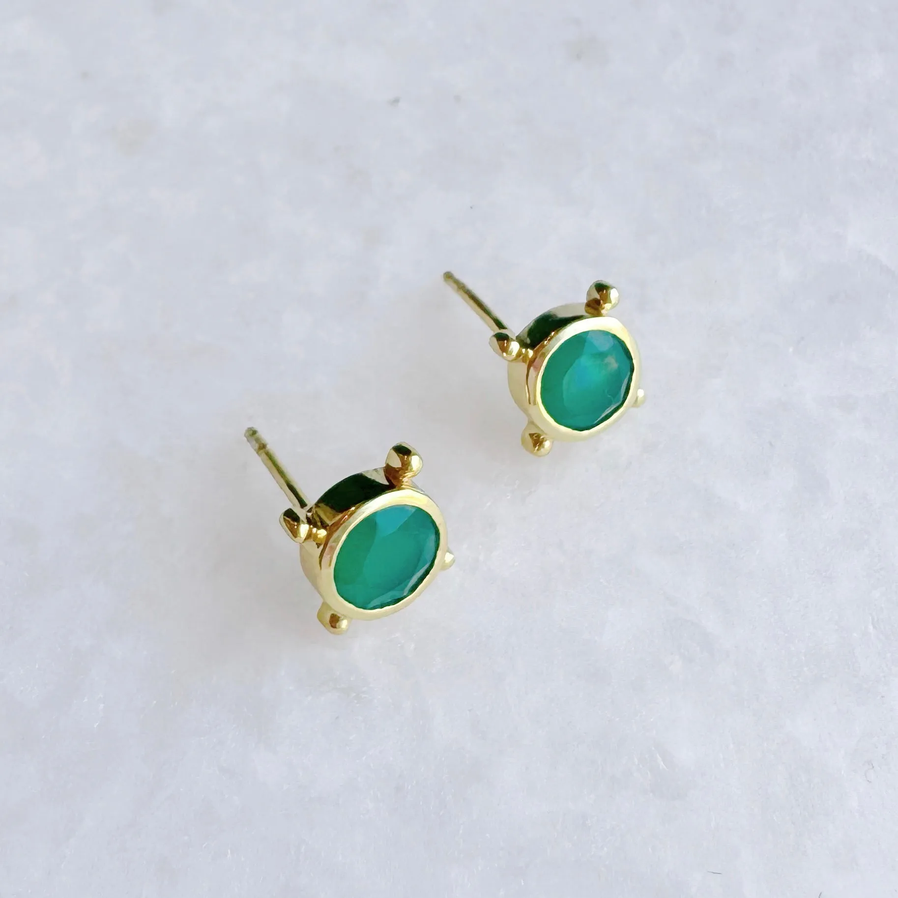 Compass Stud Earrings: Gold Vermeil Green Chalcedony