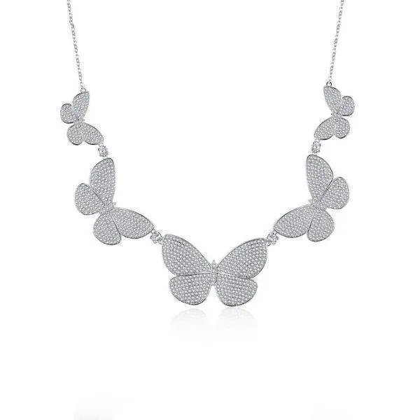 CZ Micro Paved Statement Vintage Butterfly Choker Necklace Silver