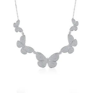 CZ Micro Paved Statement Vintage Butterfly Choker Necklace Silver