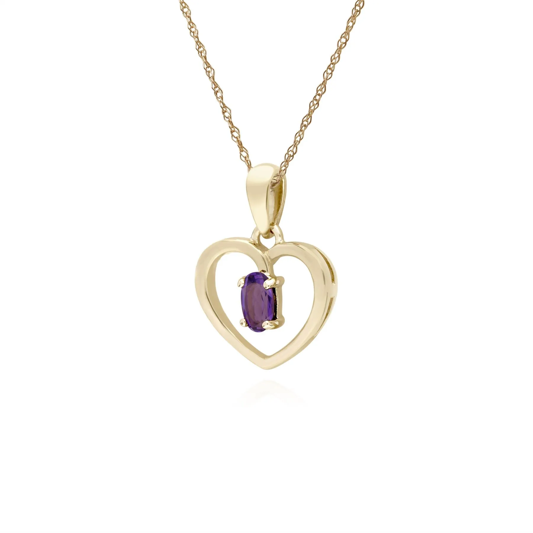 Damen 9 Karat Gelbgold Amethyst Oval Einzel Stein Herzanhänger an 45cm Kette