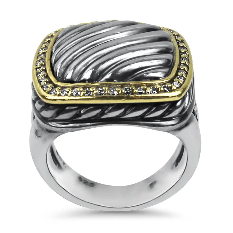 David Yurman Estate Sterling Silver & 18k Yellow Gold Albion Diamond Ring