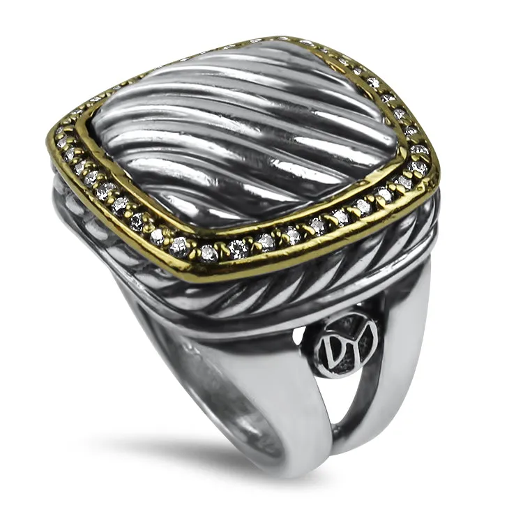 David Yurman Estate Sterling Silver & 18k Yellow Gold Albion Diamond Ring