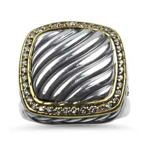 David Yurman Estate Sterling Silver & 18k Yellow Gold Albion Diamond Ring