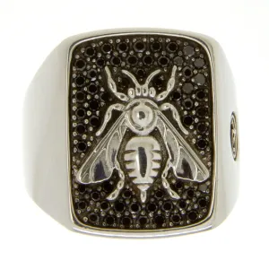 David Yurman Petrvs Bee Signet Ring with Black Diamonds