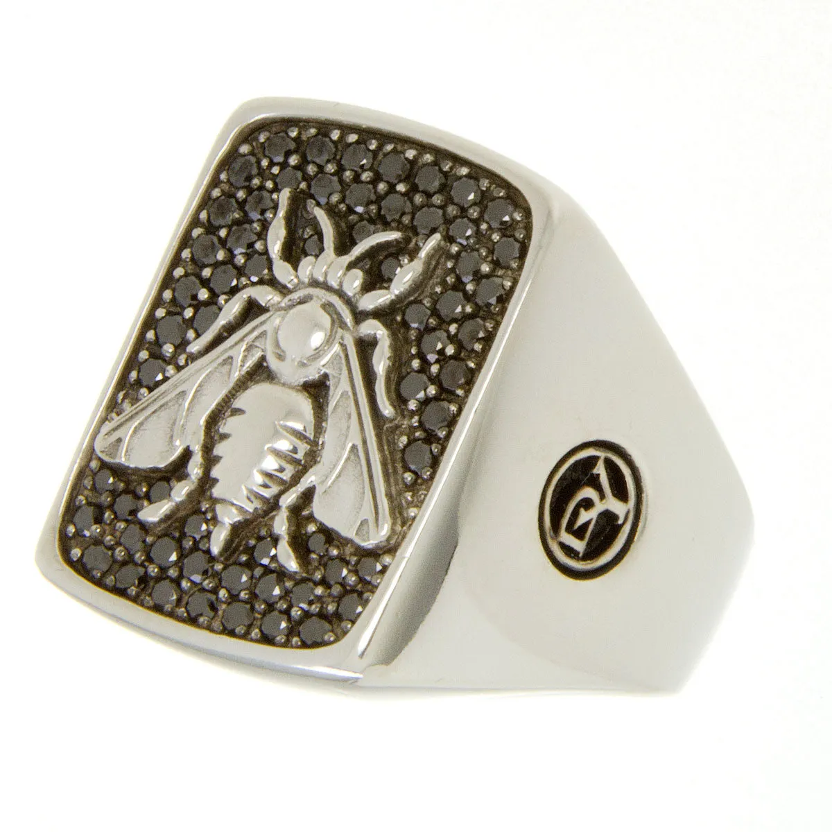 David Yurman Petrvs Bee Signet Ring with Black Diamonds