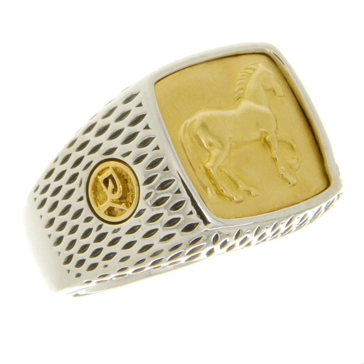 David Yurman Silver and 22K Gold Petrvs Horse Signet Ring