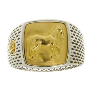 David Yurman Silver and 22K Gold Petrvs Horse Signet Ring