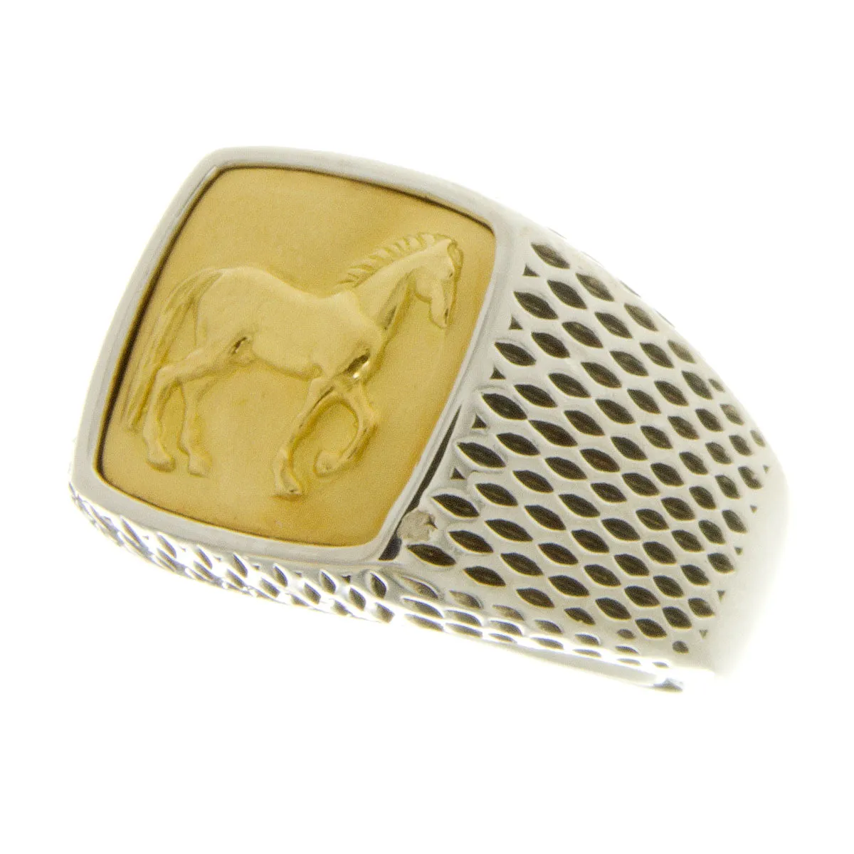 David Yurman Silver and 22K Gold Petrvs Horse Signet Ring