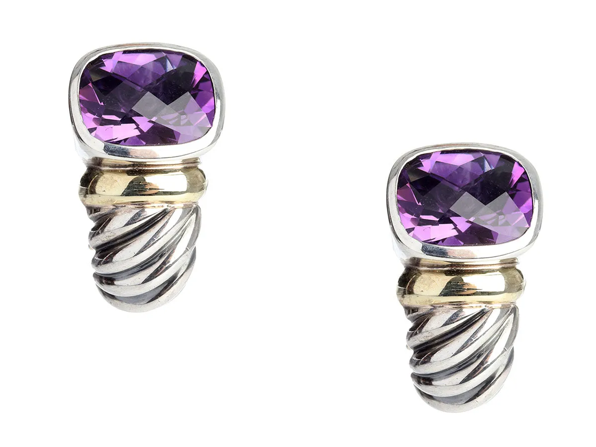 David Yurman Two-Tone Amethyst Shrimp Pierced Earrings    