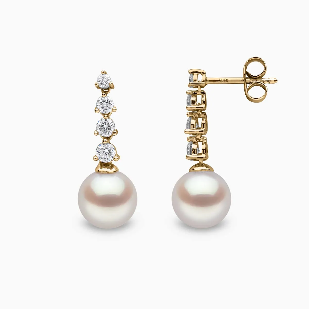 Diamond Classic 18K Gold Pearl Descending Diamond Earrings