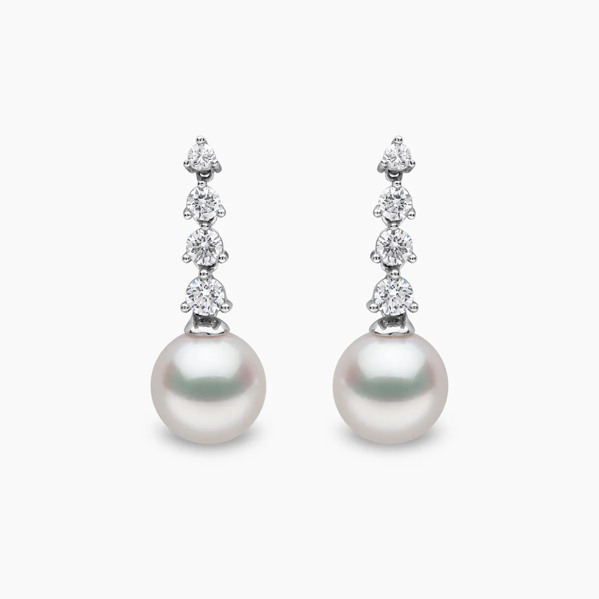 Diamond Classic 18K Gold Pearl Descending Diamond Earrings