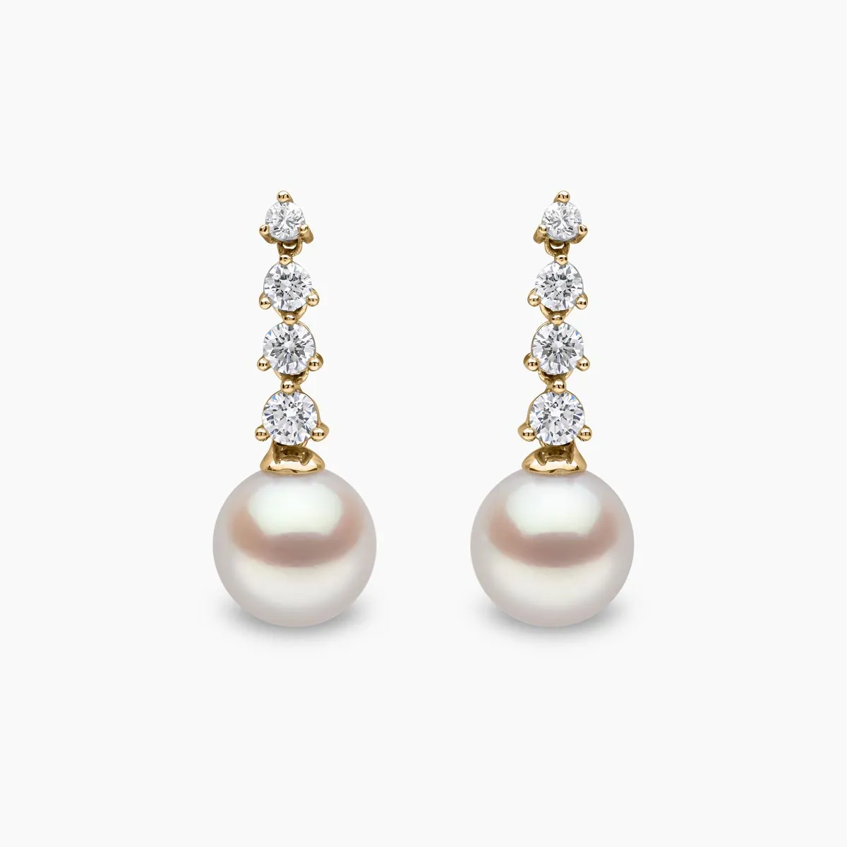 Diamond Classic 18K Gold Pearl Descending Diamond Earrings