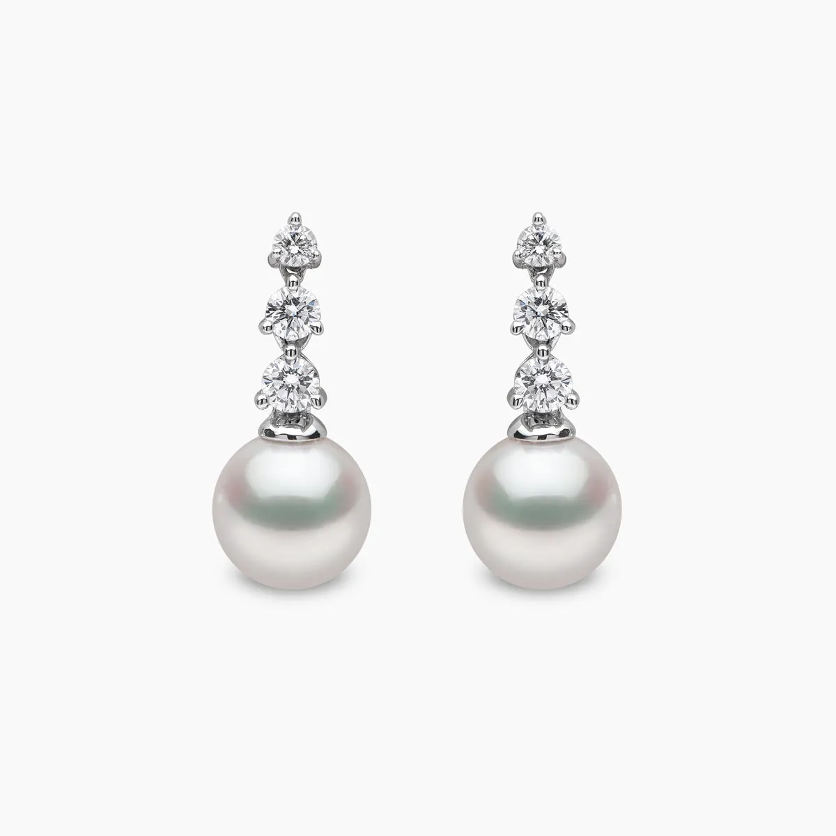 Diamond Classic 18K Gold Pearl Triple Diamond Earrings