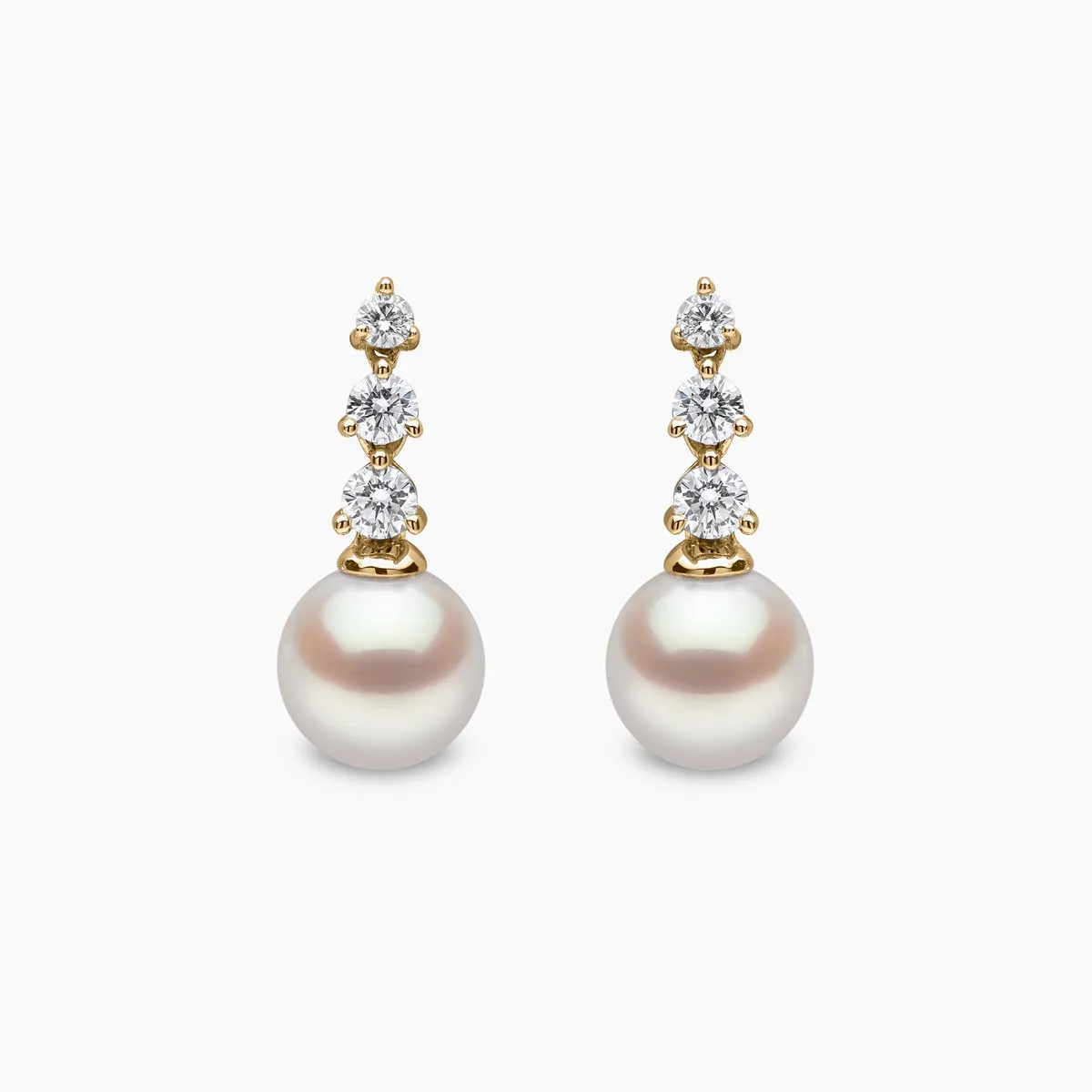 Diamond Classic 18K Gold Pearl Triple Diamond Earrings