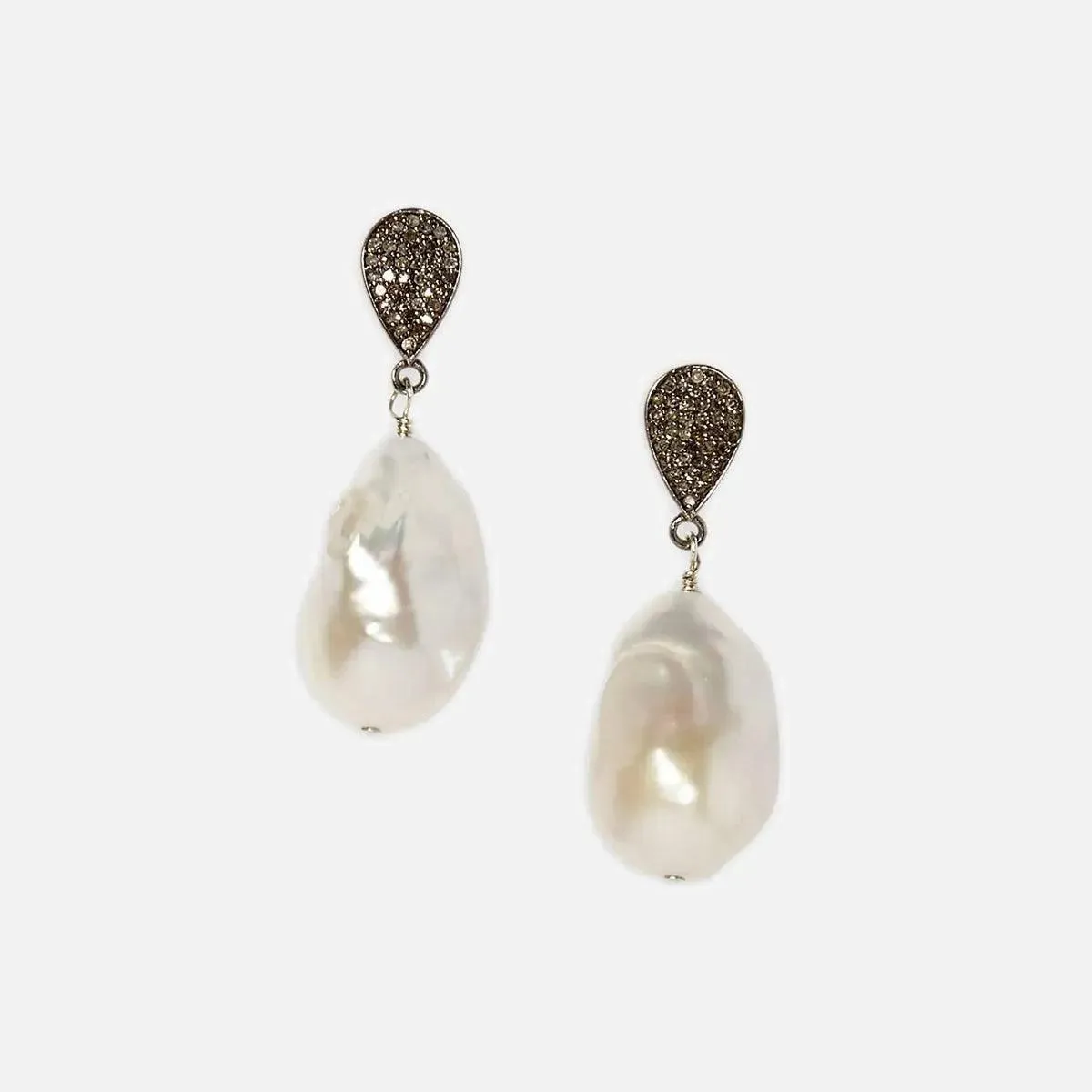 Diamond Teardrop and Baroque Pearl Earrings