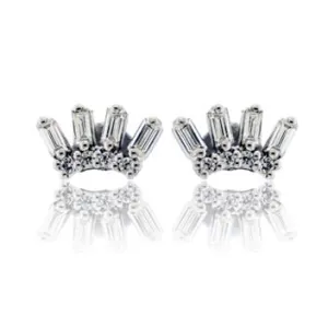 Diamond Tiara Burst Style Stud Earrings