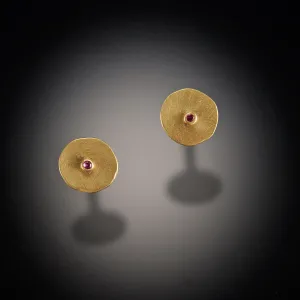 Disk Earrings with Pink Sapphire Dot