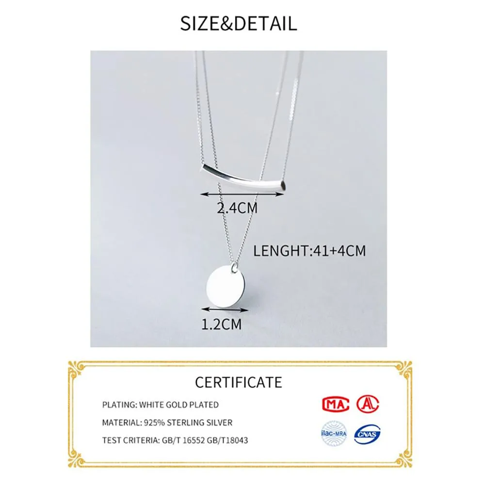 Double Layered Minimalist Pendant Necklace - Silver Tone