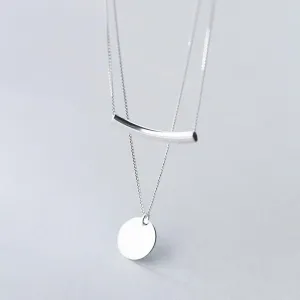 Double Layered Minimalist Pendant Necklace - Silver Tone