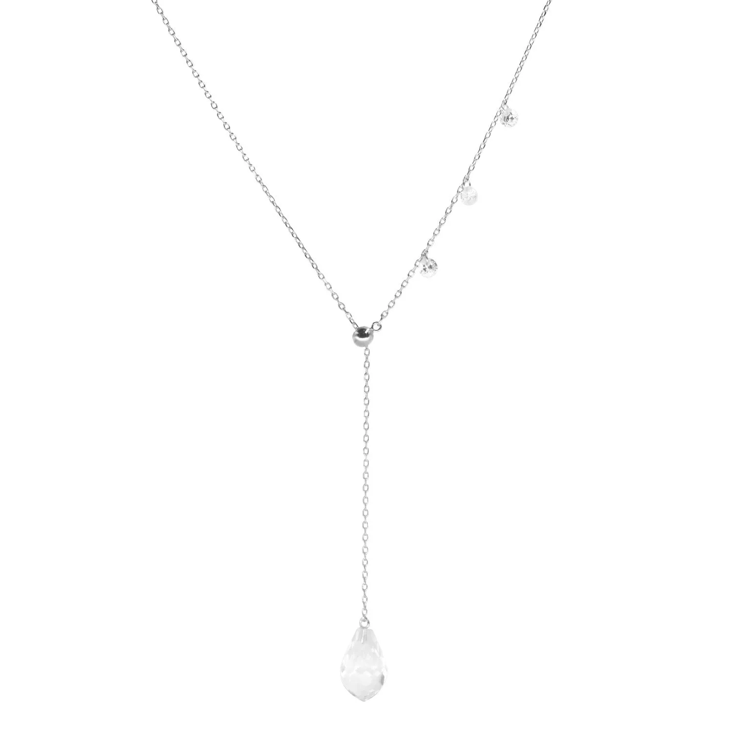 Double Slider Lariat Necklace with Crystal Drop