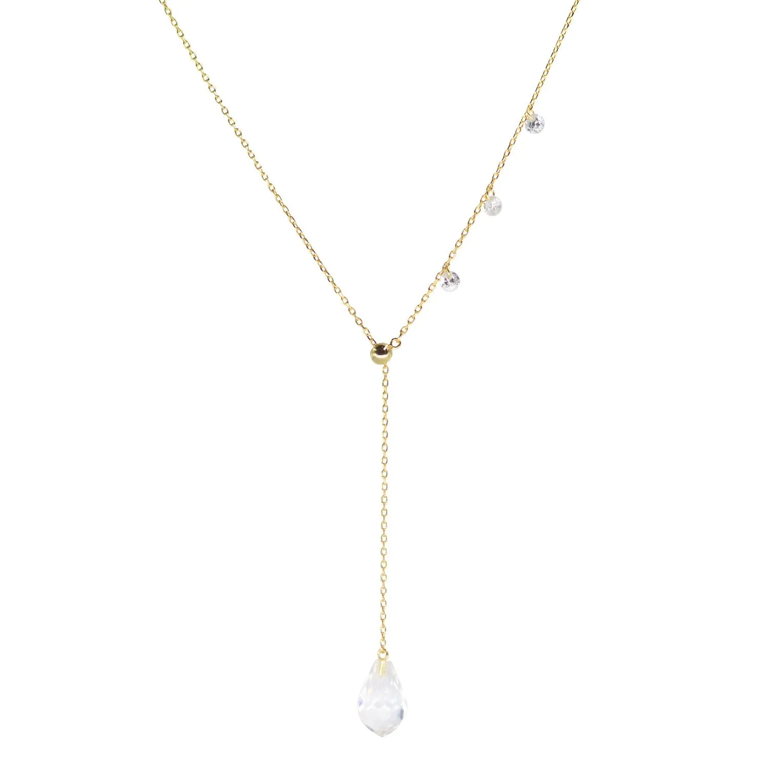 Double Slider Lariat Necklace with Crystal Drop