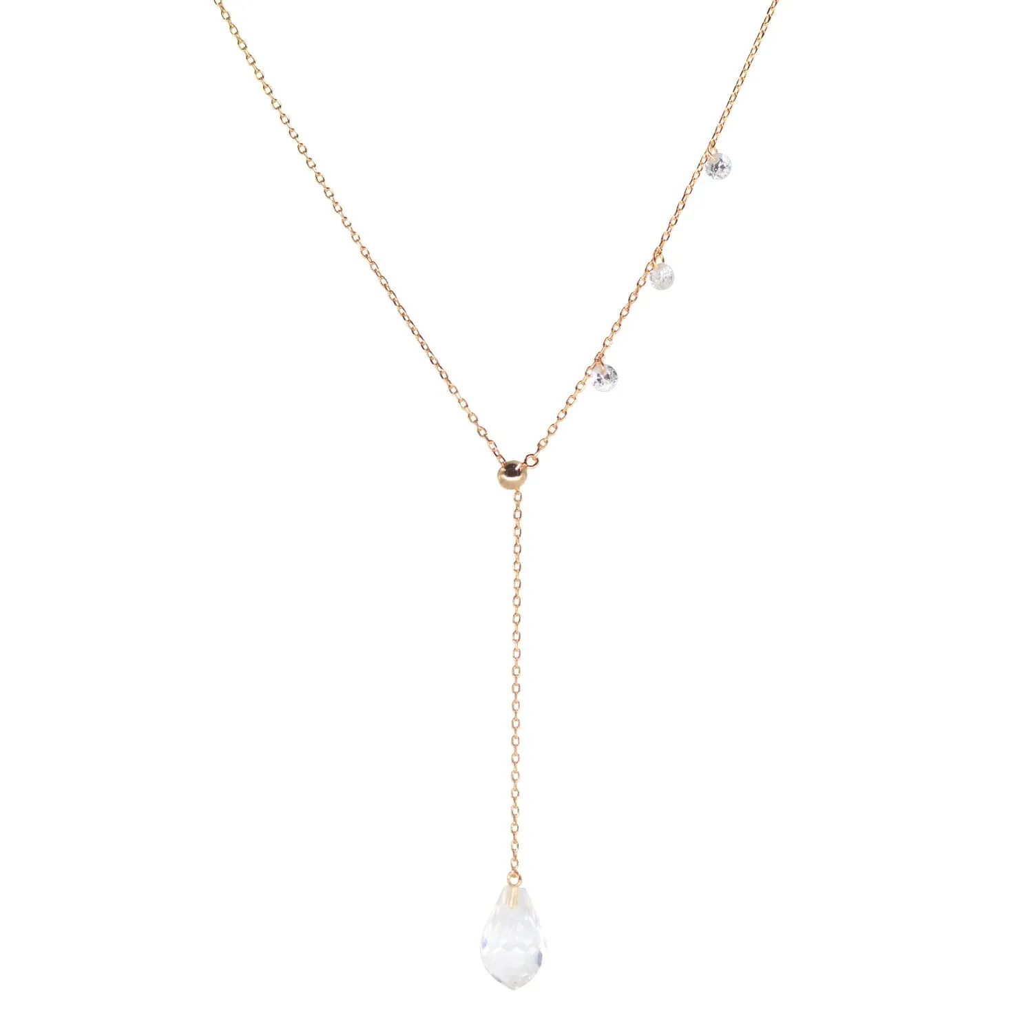 Double Slider Lariat Necklace with Crystal Drop