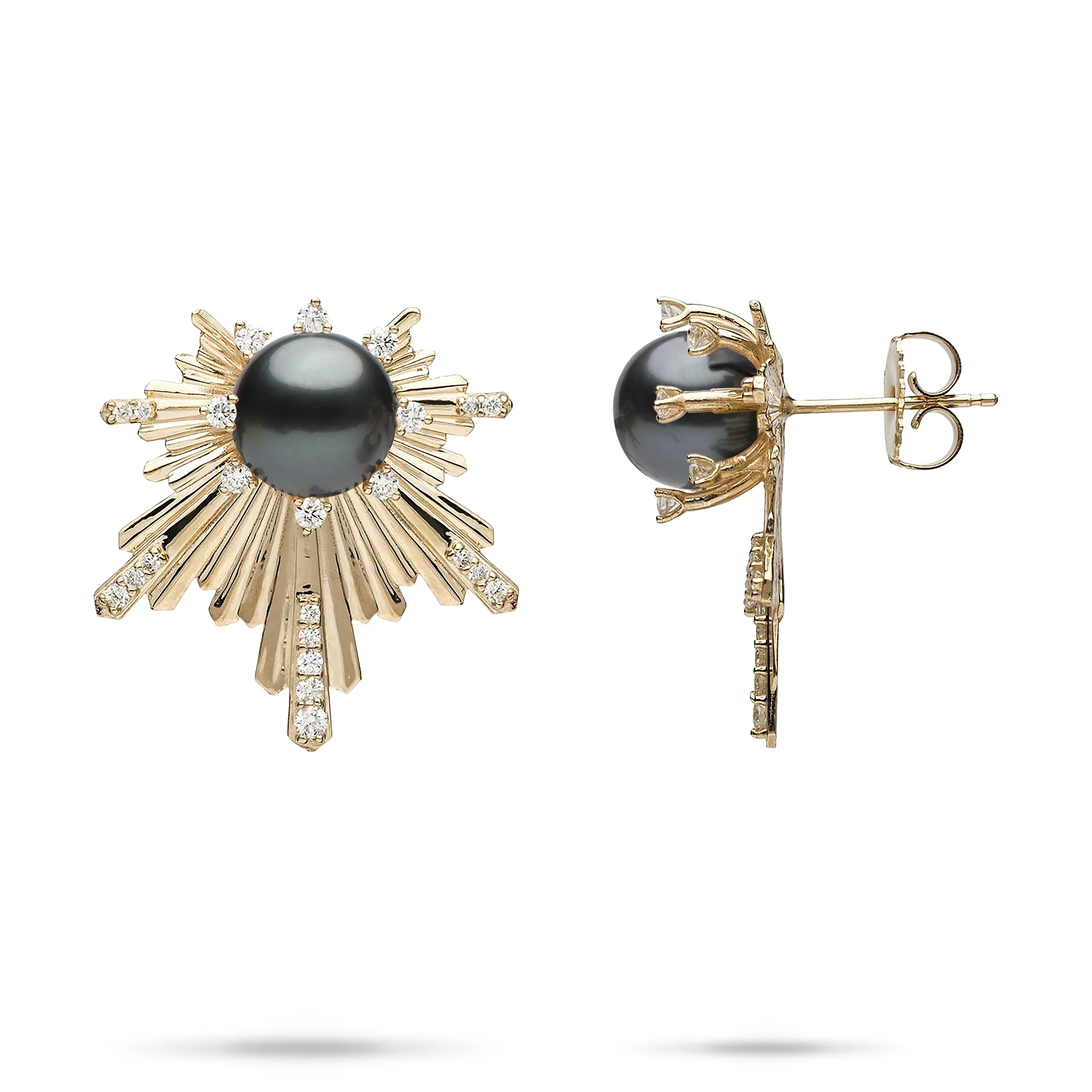 E Hoʻāla Tahitian Black Pearl Earrings in Gold with Diamonds - 23mm