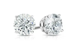 Earrings 1.06 cts total Natural Round Diamonds Studs, 18Kt, GIA