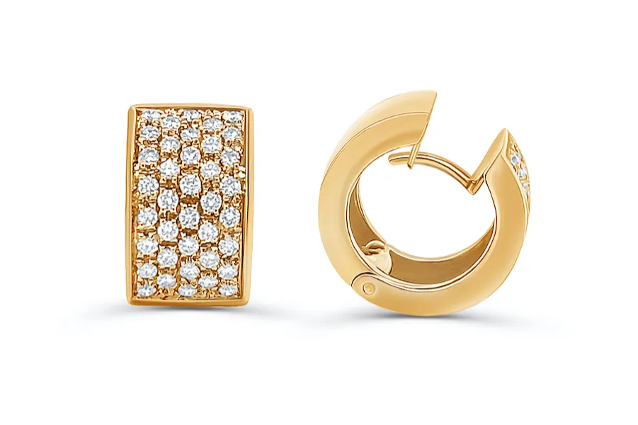 Earrings 18kt Yellow Gold Huggies & 5-Row Diamonds