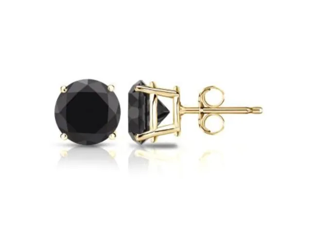 Elegant 2.00 Carat Black Created Moissanite Stud Earrings In 14kt Yellow Gold