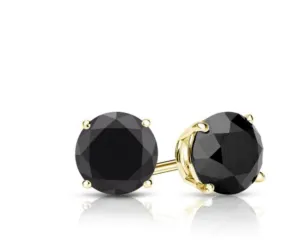 Elegant 2.00 Carat Black Created Moissanite Stud Earrings In 14kt Yellow Gold