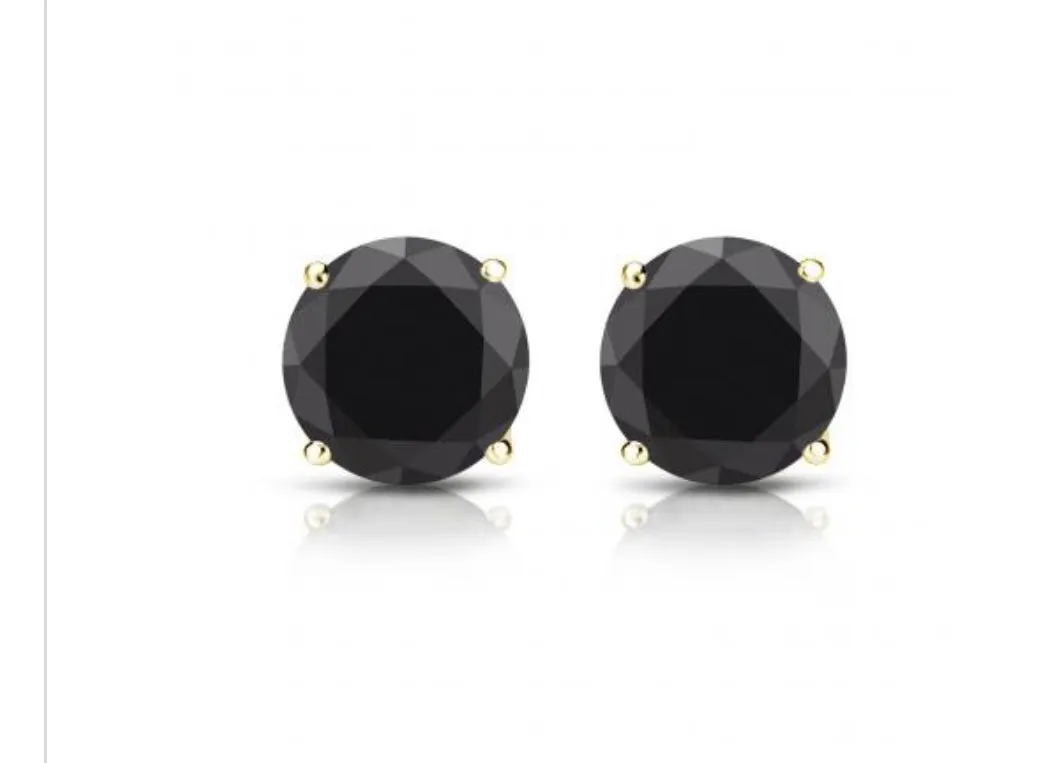 Elegant 2.00 Carat Black Created Moissanite Stud Earrings In 14kt Yellow Gold